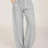 Pantalon en coton et lin pour femmes, couleur unie, décontracté, poches à taille élastique, jambes larges, mode dames, pantalon droit, été et automne