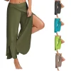 Femmes grande taille pantalon à jambes larges ample Fitness danse Yoga pantalon fendu femme élastique Wasit décontracté entraînement solide vêtements d'été