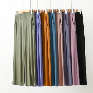 Pantalon ample à poches modales XL à 8XL, décontracté, jambes larges, couleur unie, haute élasticité, grande taille, vêtements de maison, printemps été