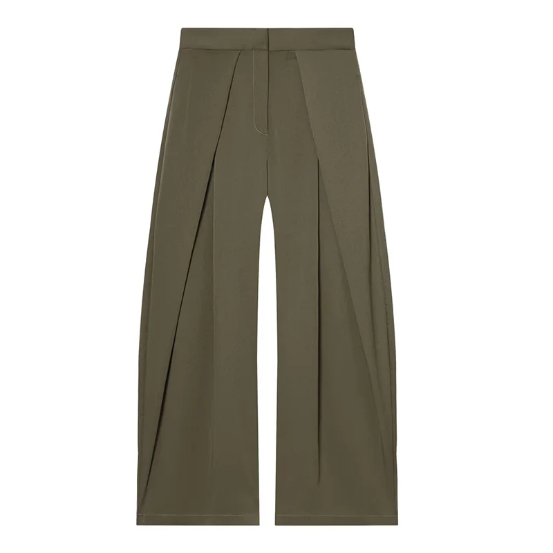 HXAO femmes pantalons Baggy pantalons larges pour femme minimaliste plissé rayure pantalons décontractés femmes bureau vert surdimensionné costume pantalon – Image 6