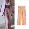 Nouveau pantalon pour femme TFMLN, rayé, droit, multicolore, à jambes larges, long, décontracté, mode streetwear, tenue pour femmes