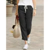 TUSHANGGE Pantalon long pour femme, couleur unie, taille élastique avec cordon de serrage, poches, taille plus, confortable, coupe droite, pantalon pour femme
