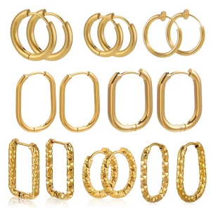 Boucles d'oreilles rondes texturées en acier inoxydable pour femmes, 6 pièces, breloque carrée en or PVD 18K, résultats de fabrication de bijoux, vente en gros