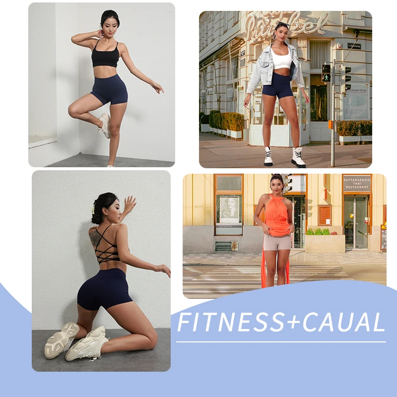 Couleur unie femmes Fitness Sport court taille haute Yoga court Legging vélo doux Squatting preuve entraînement complet Jog Athleti – Image 2
