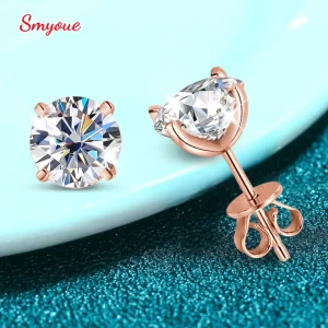 Smyoue 0.2-3CT couleur or Rose Moissanite boucles d'oreilles pour femmes scintillant classique laboratoire de mariage diamant boucle d'oreille pur 925 argent