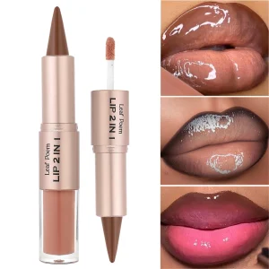 Crayon de Contour conique noir et marron, Double tête, miroir repulpant, brillant à lèvres en cristal, teinte rouge Sexy, maquillage
